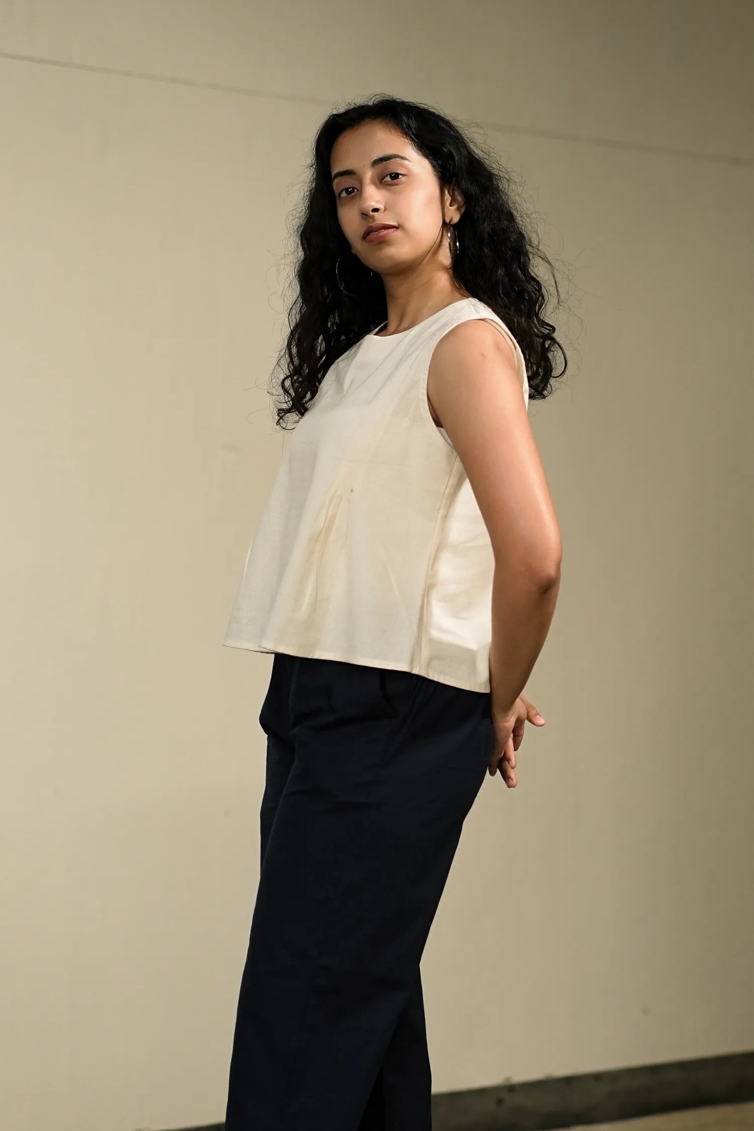 Off White Handloom Cotton Sleeveless Top