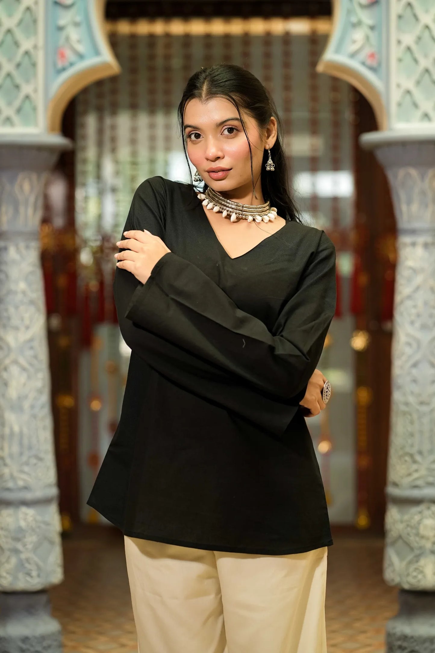 Black Solid Full Sleeve Kurti