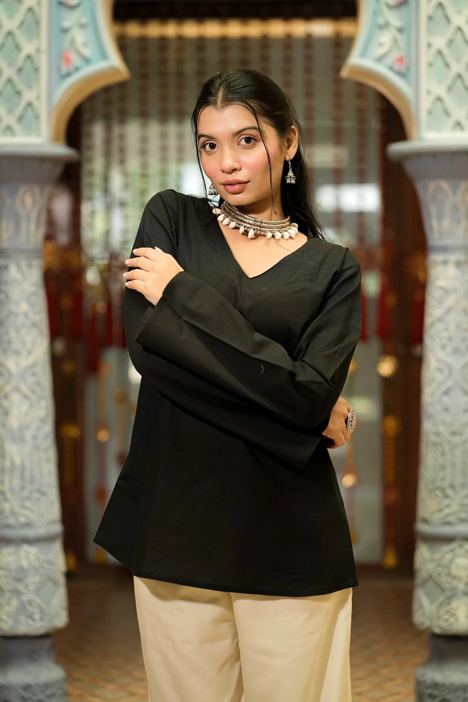 Black Solid Full Sleeve Kurti