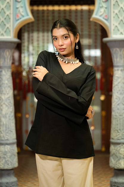 Black Solid Full Sleeve Kurti