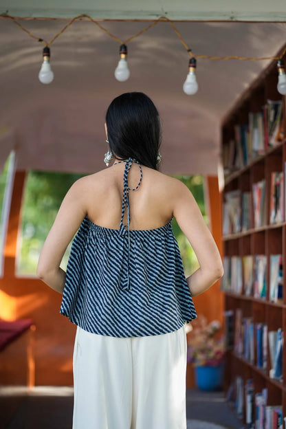 Navy Leheriya Halter Neck Top