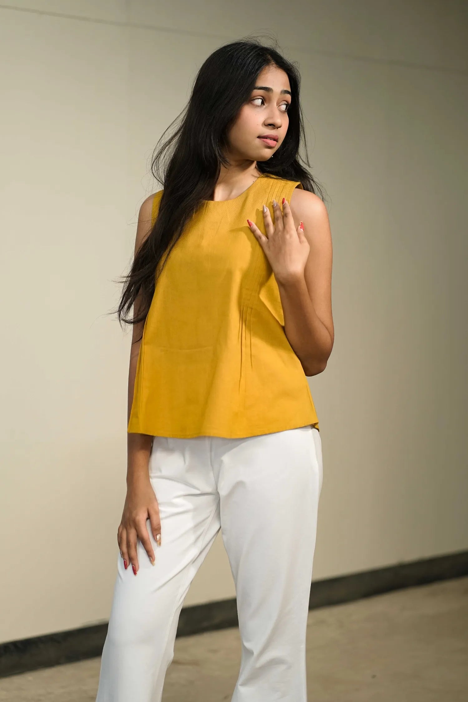 Mustard Handloom Cotton Sleeveless Top