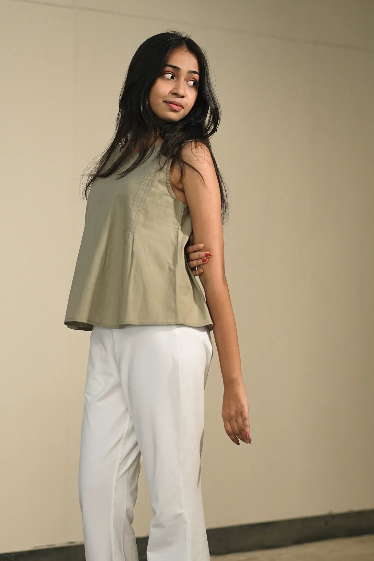 Grey Handloom Cotton Sleeveless Top