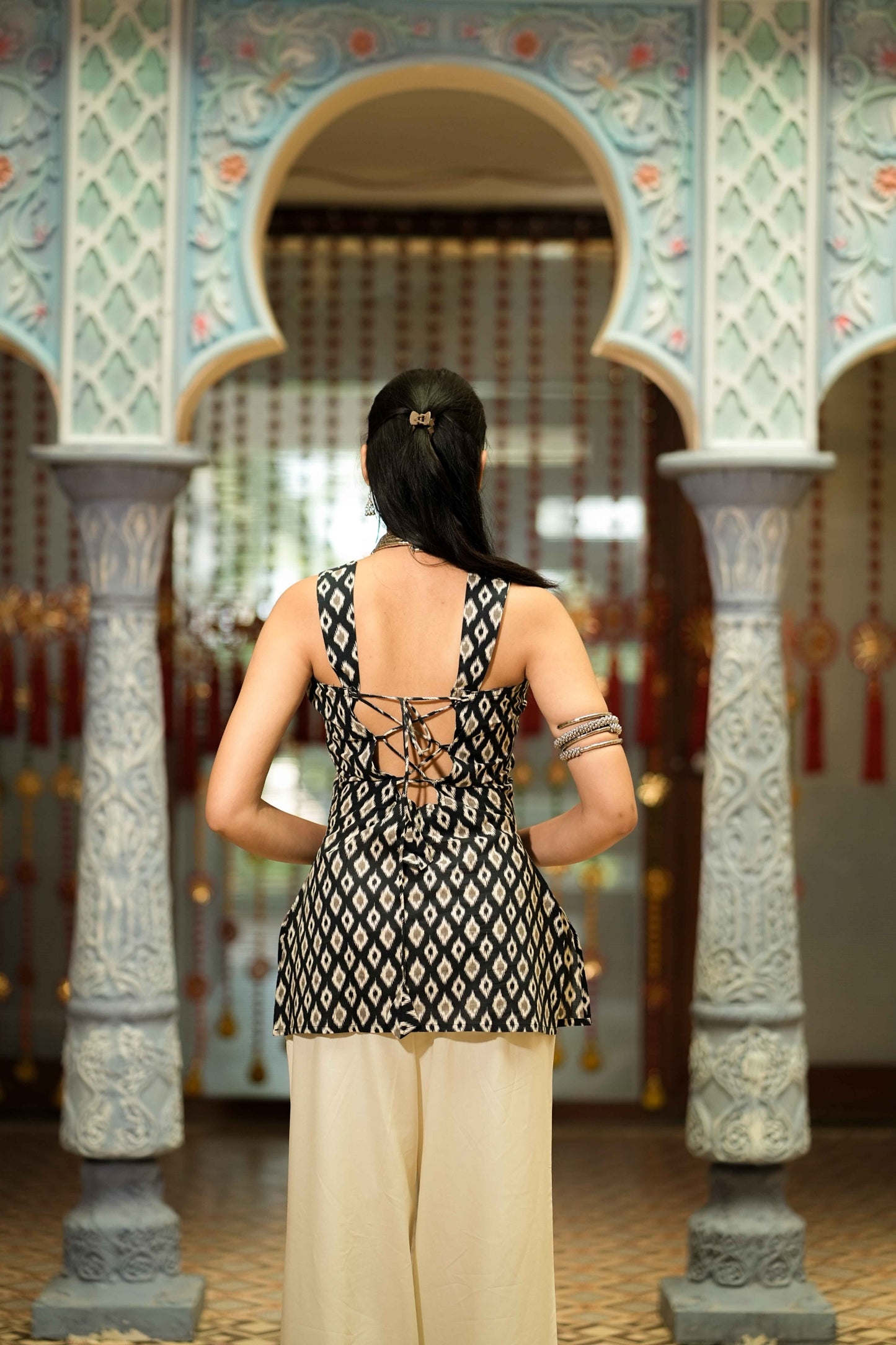 Black Ikat Sleeveless Corset Kurti Kaira