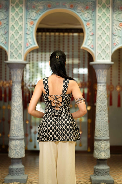 Black Ikat Sleeveless Corset Kurti Kaira