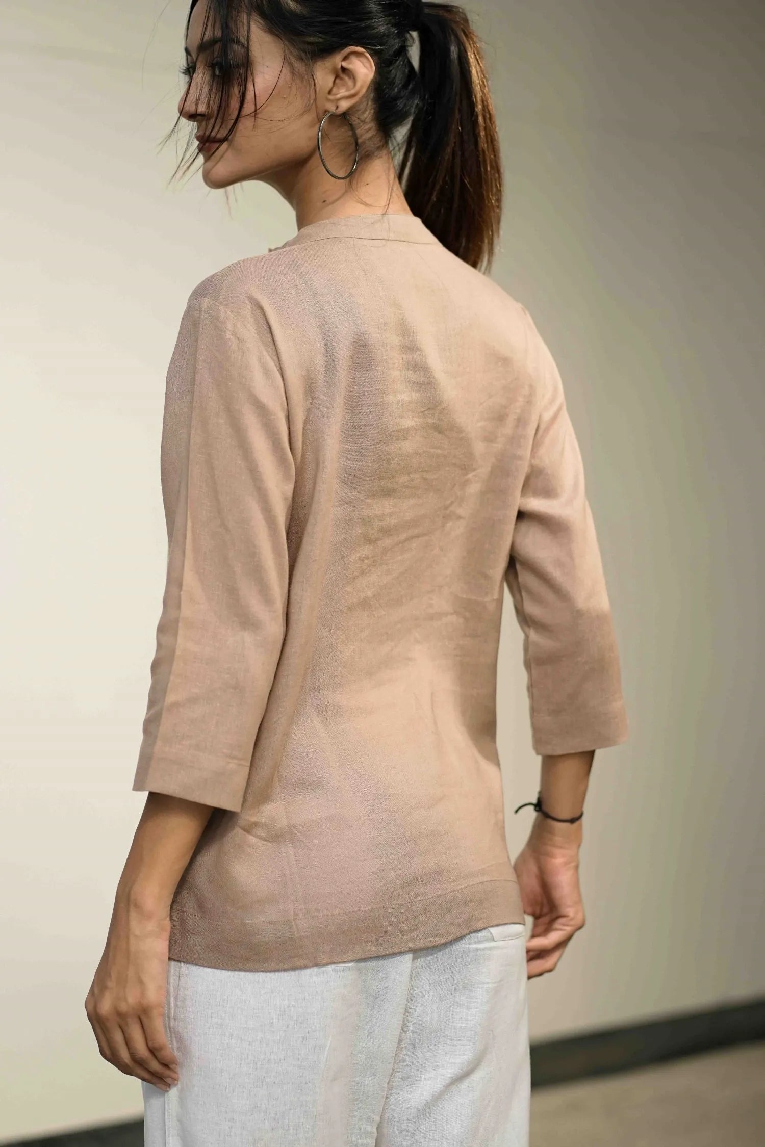 Women’s Brown Cotton-Linen Short Kurta