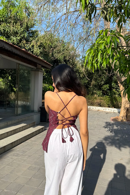 Wine Chevron Sweetheart Corset Top