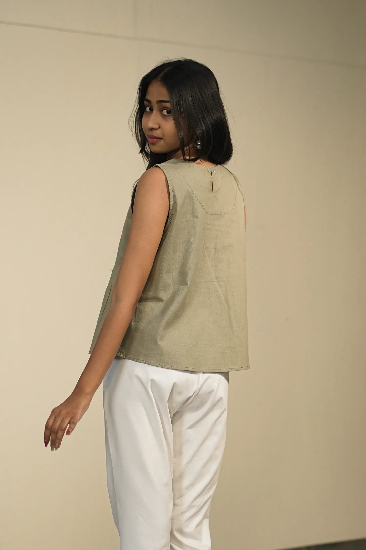 Grey Handloom Cotton Sleeveless Top