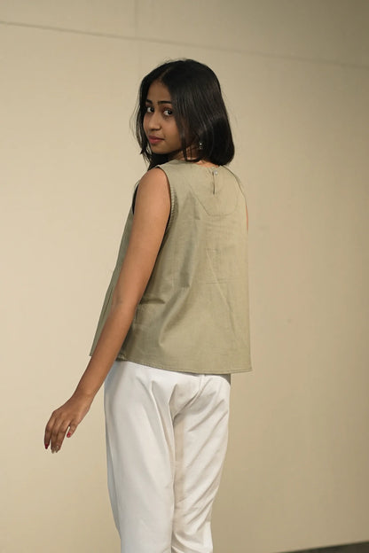 Grey Handloom Cotton Sleeveless Top
