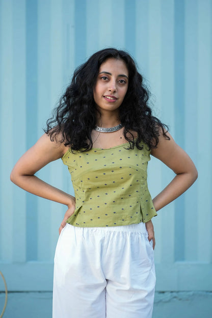 Lime Green Print Sleeveless Top