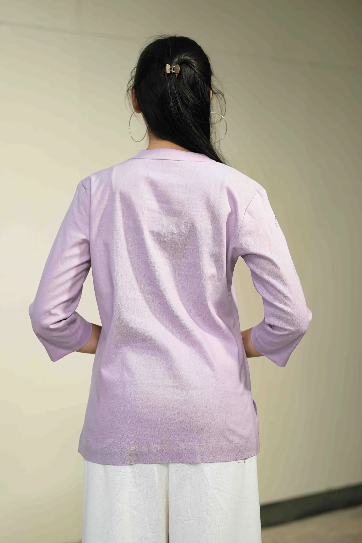 Women’s Lilac Cotton-Linen Short Kurta