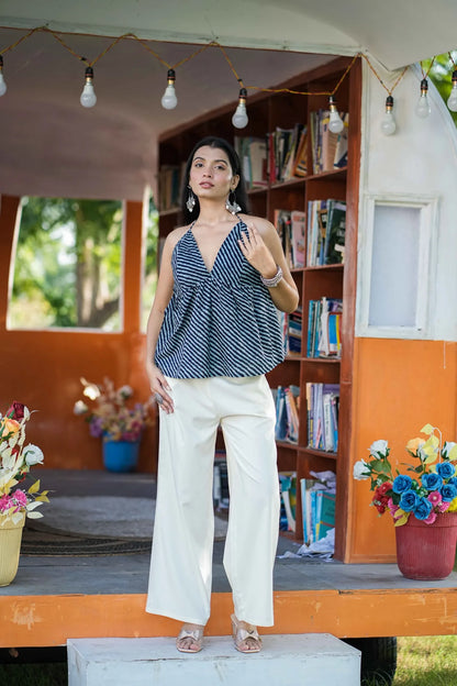 Navy Leheriya Halter Neck Top