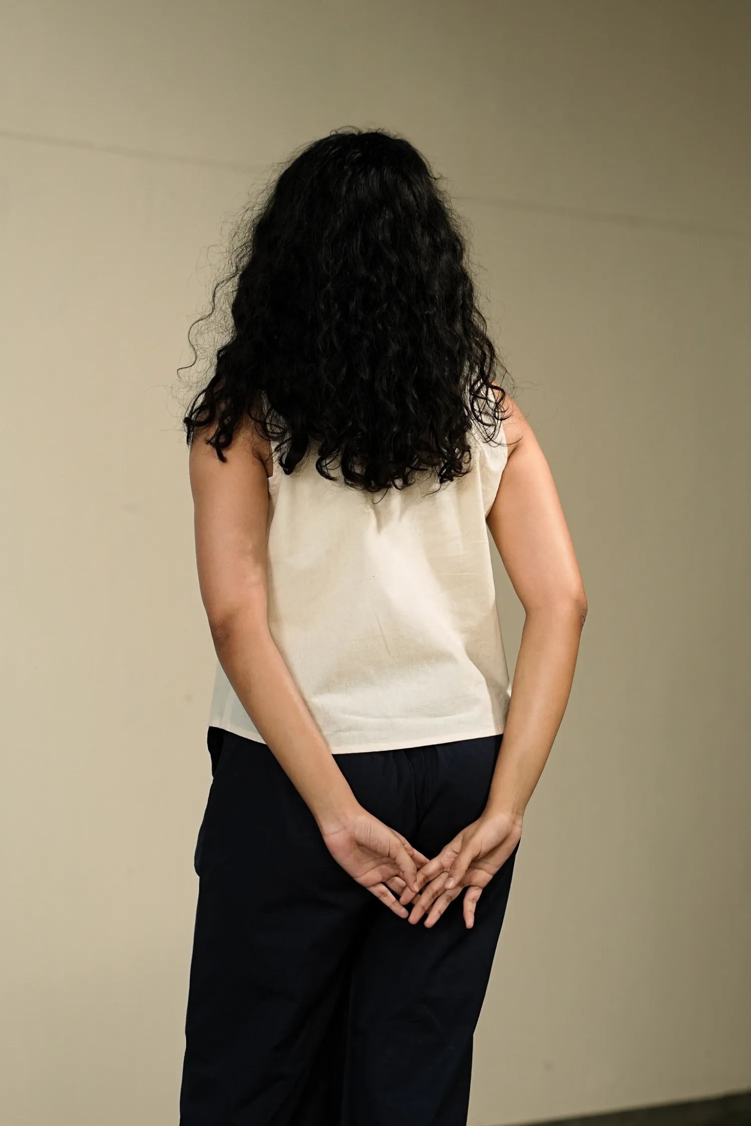 Off White Handloom Cotton Sleeveless Top