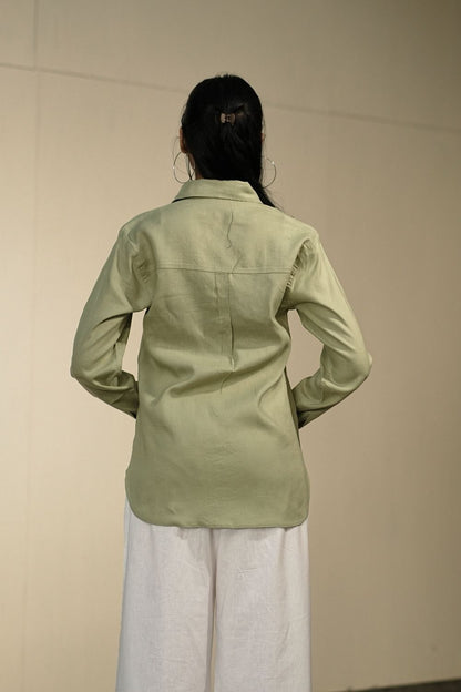 Women’s Green Cotton-Linen Shirt