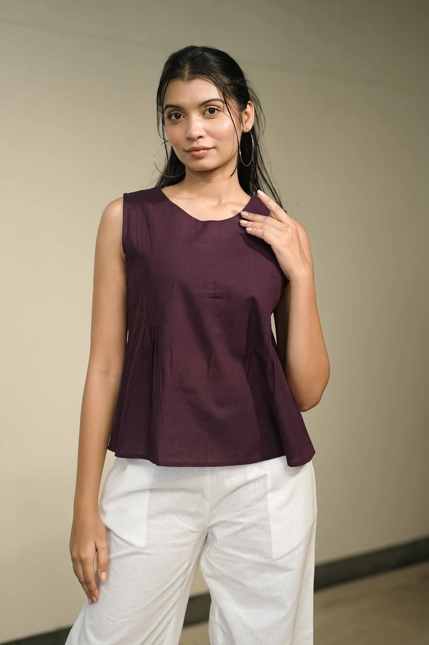 Purple Handloom Cotton Sleeveless Top