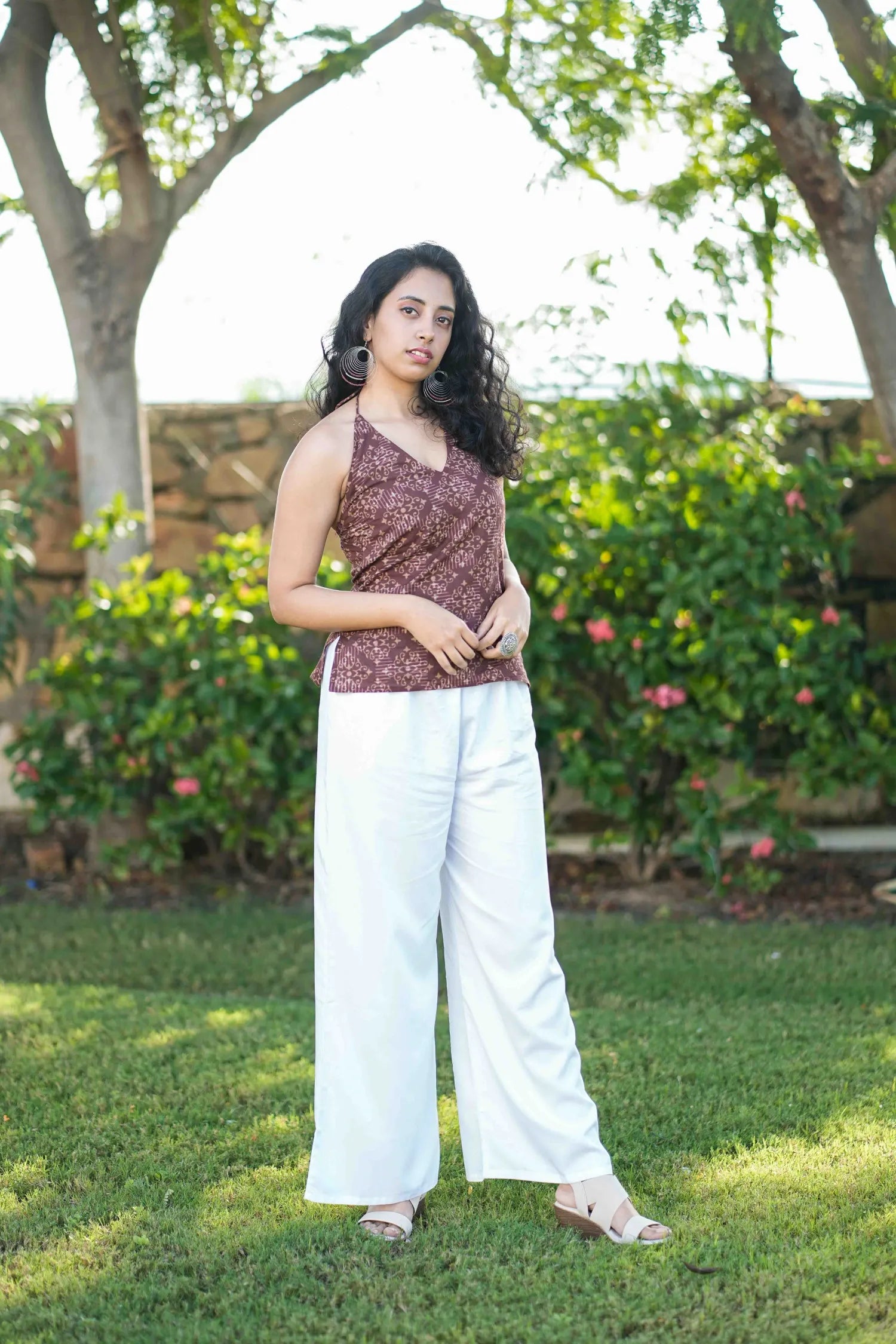 Women’s Brown Tribal Printed Halter Neck Top