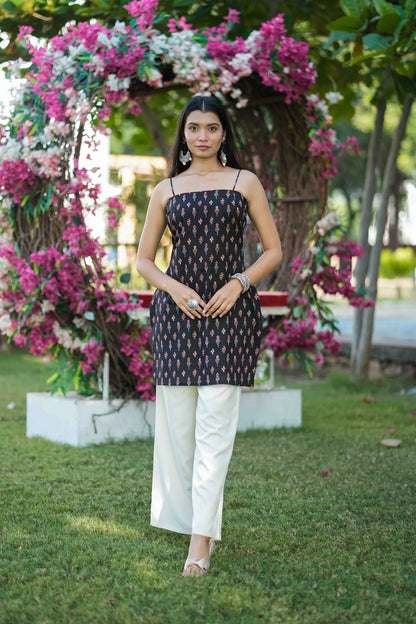 Black Ikat Corset Back Kurti