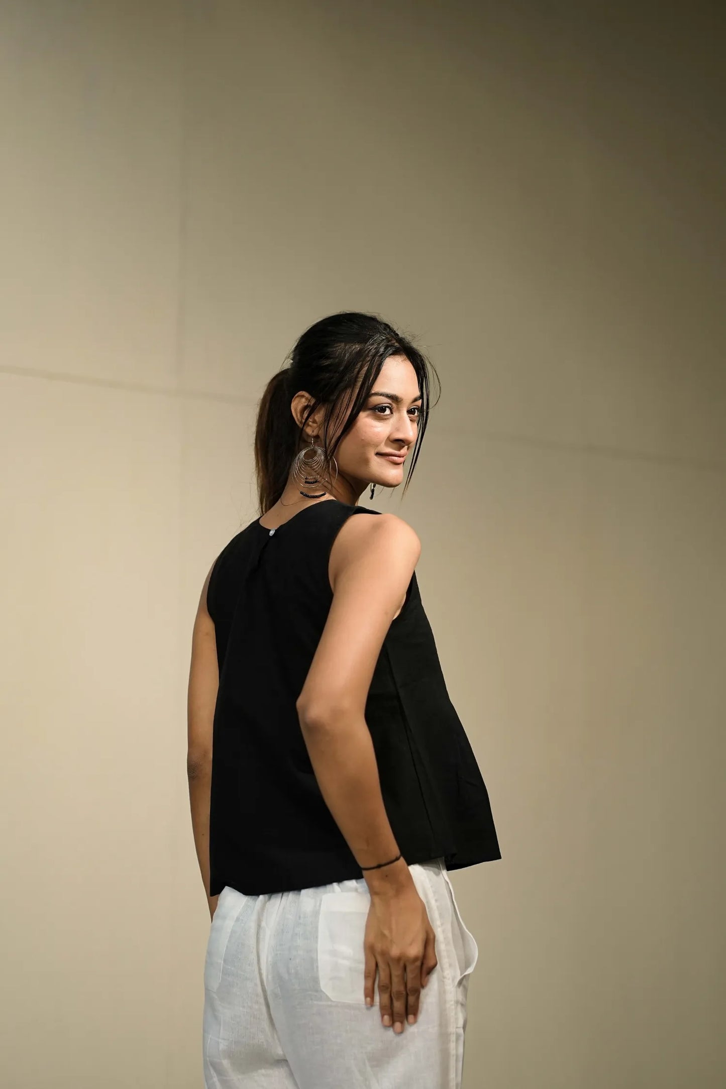 Black Handloom Cotton Sleeveless Top