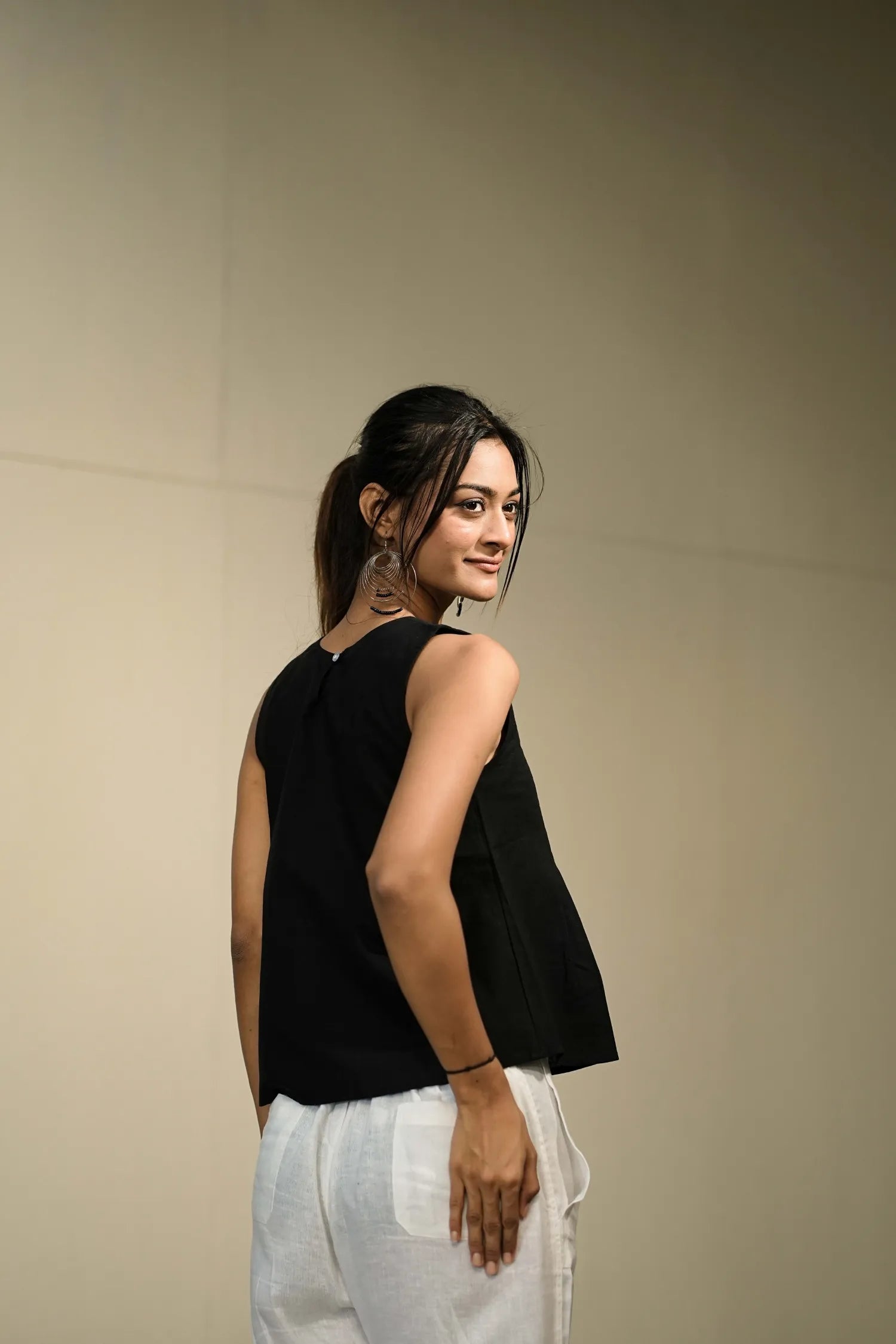 Black Handloom Cotton Sleeveless Top