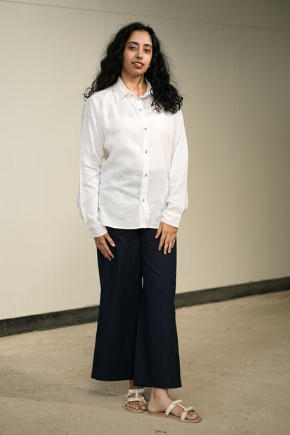 Women’s White  Cotton-Linen Shirt