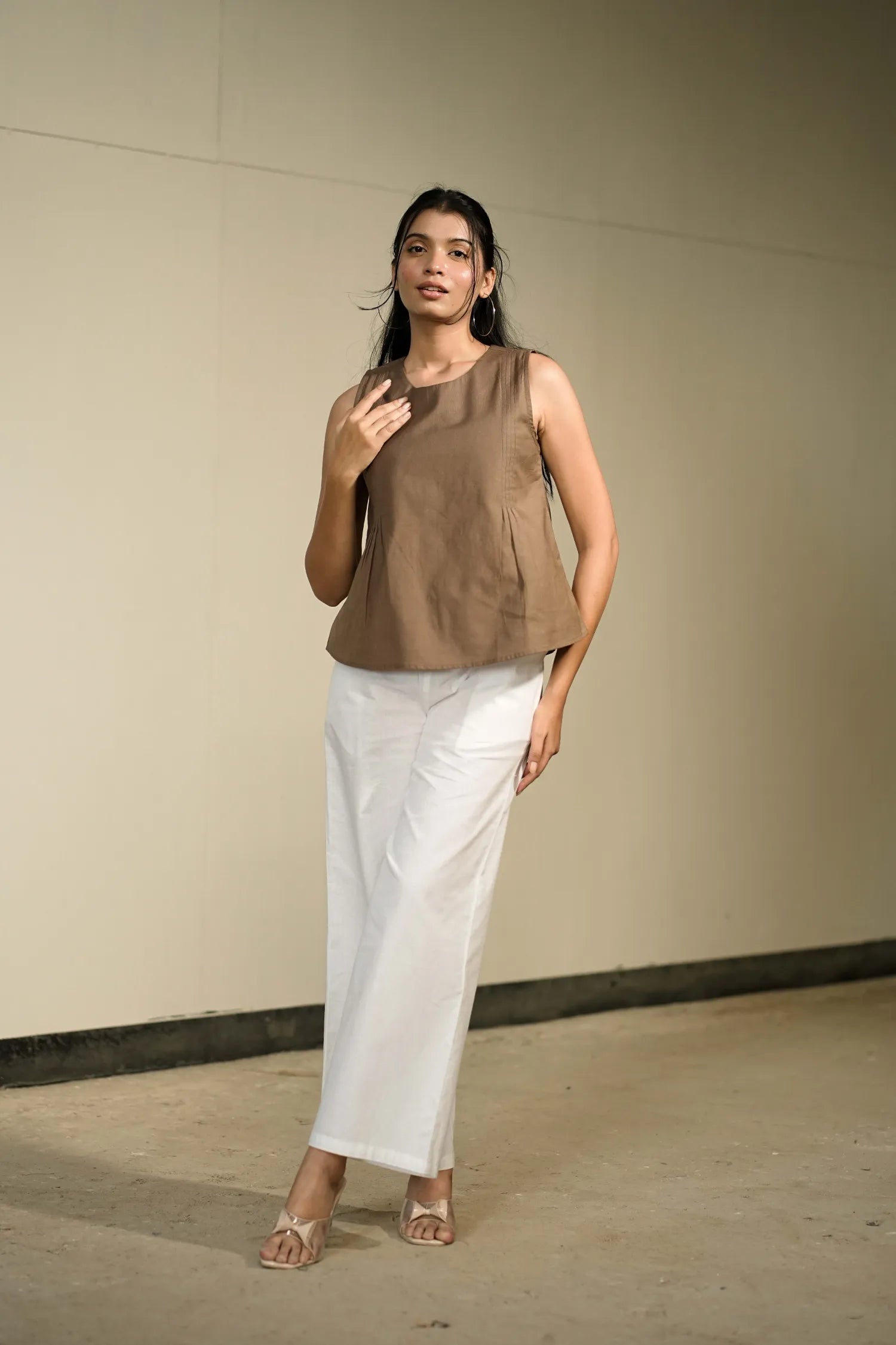 Brown Handloom Cotton Sleeveless Top