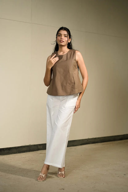 Brown Handloom Cotton Sleeveless Top