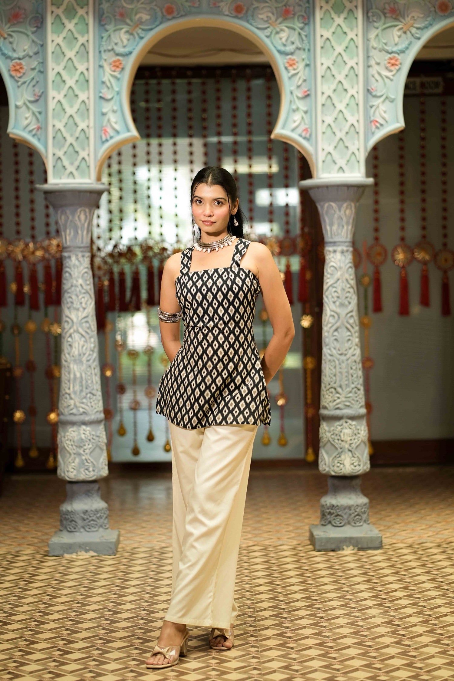 Black Ikat Sleeveless Corset Kurti Kaira