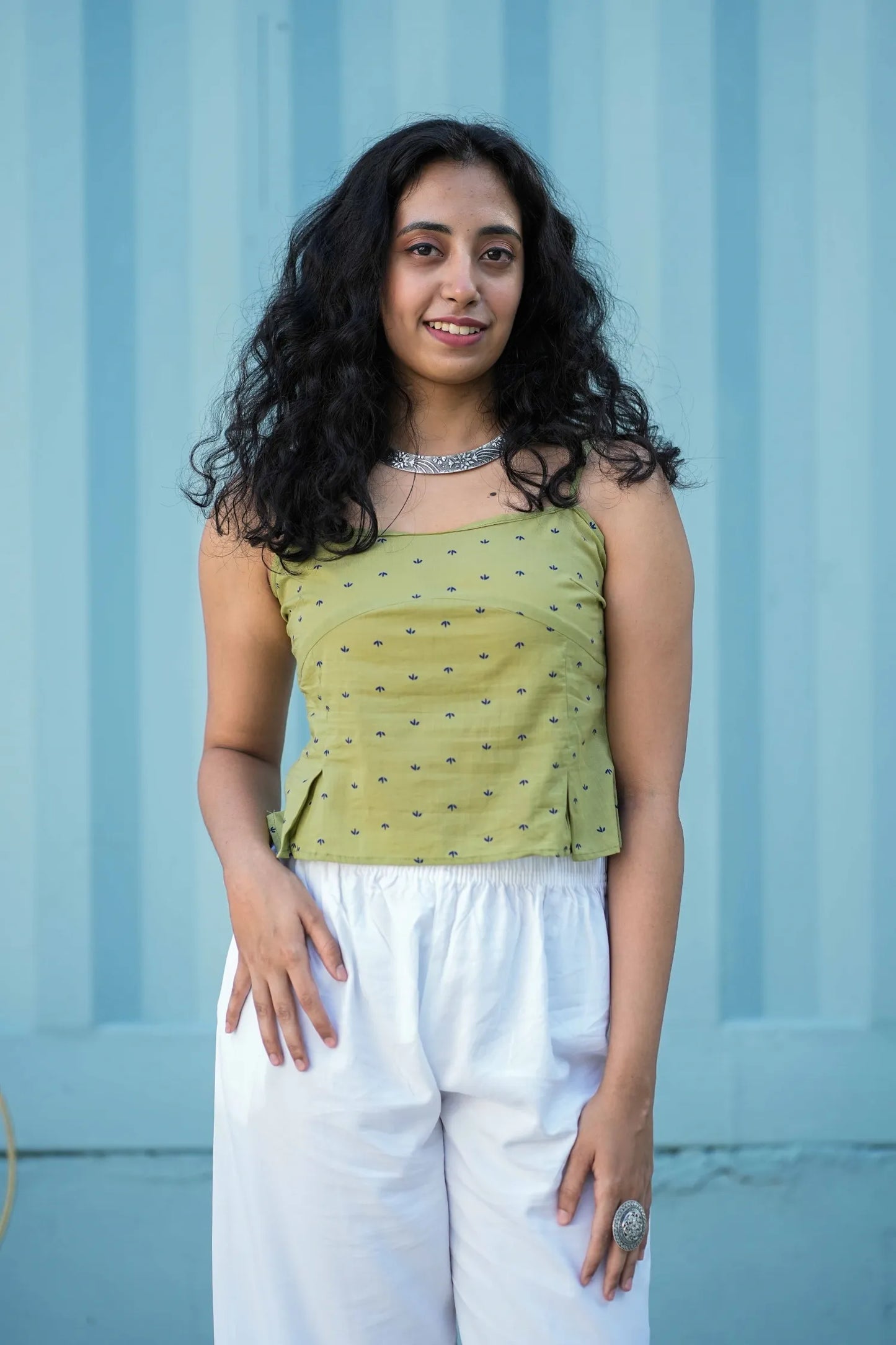 Lime Green Print Sleeveless Top
