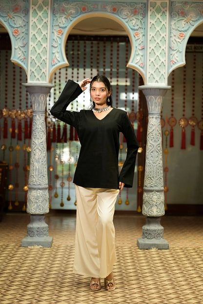 Black Solid Full Sleeve Kurti