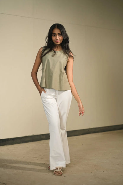 Grey Handloom Cotton Sleeveless Top