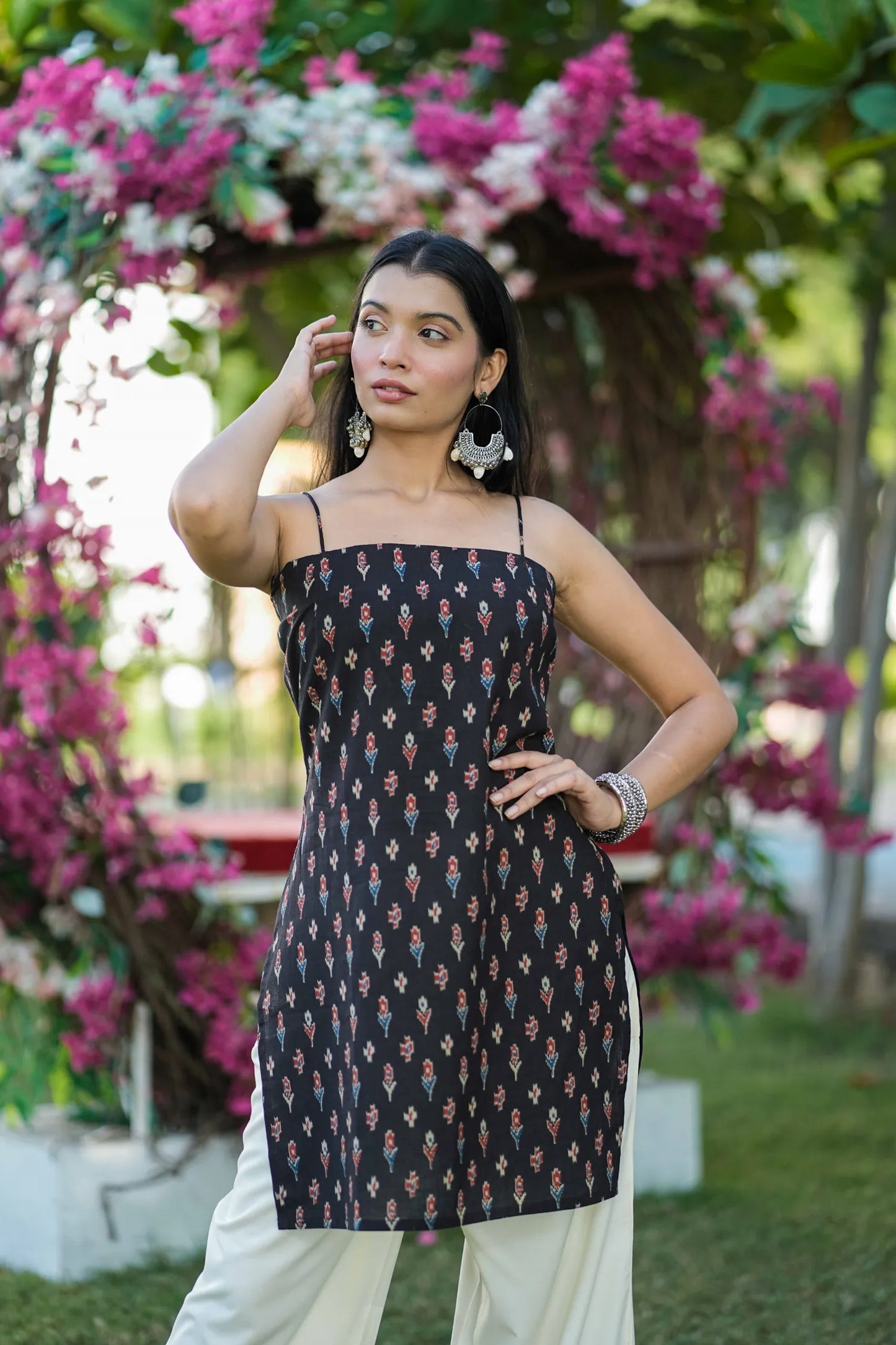 Black Ikat Corset Back Kurti