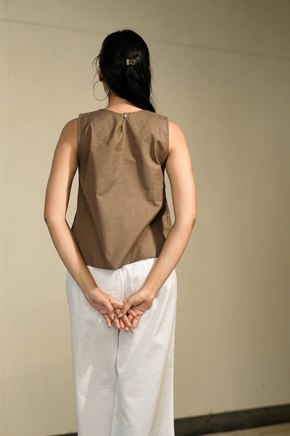 Brown Handloom Cotton Sleeveless Top
