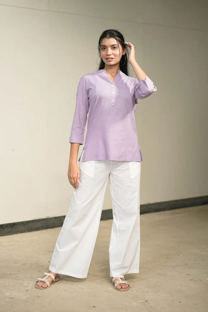 Women’s Lilac Cotton-Linen Short Kurta