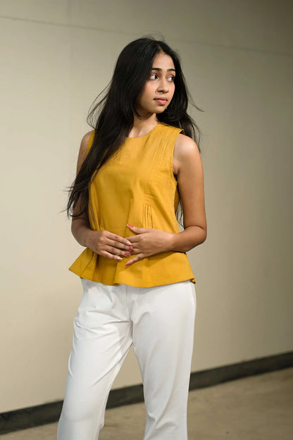Mustard Handloom Cotton Sleeveless Top