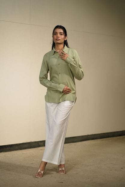 Women’s Green Cotton-Linen Shirt