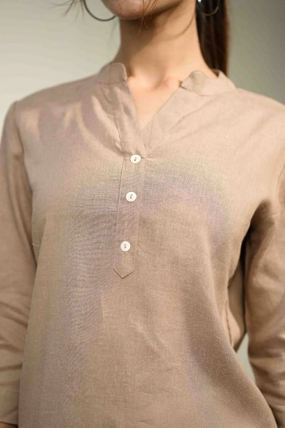 Women’s Brown Cotton-Linen Short Kurta