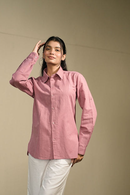 Women’s Pink Cotton-Linen Shirt