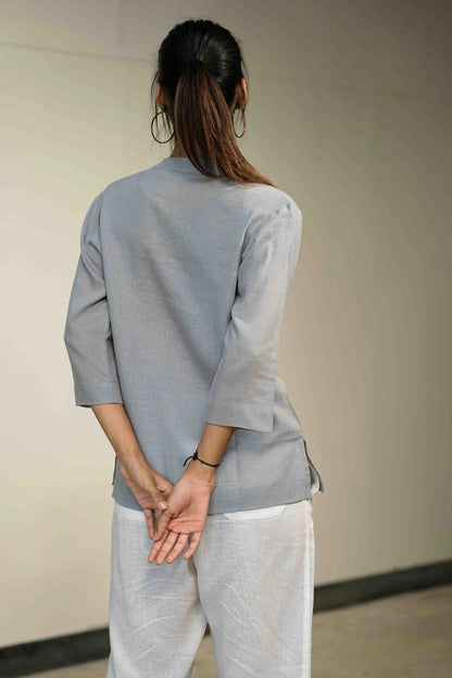 Women’s Grey Cotton-Linen Short Kurta