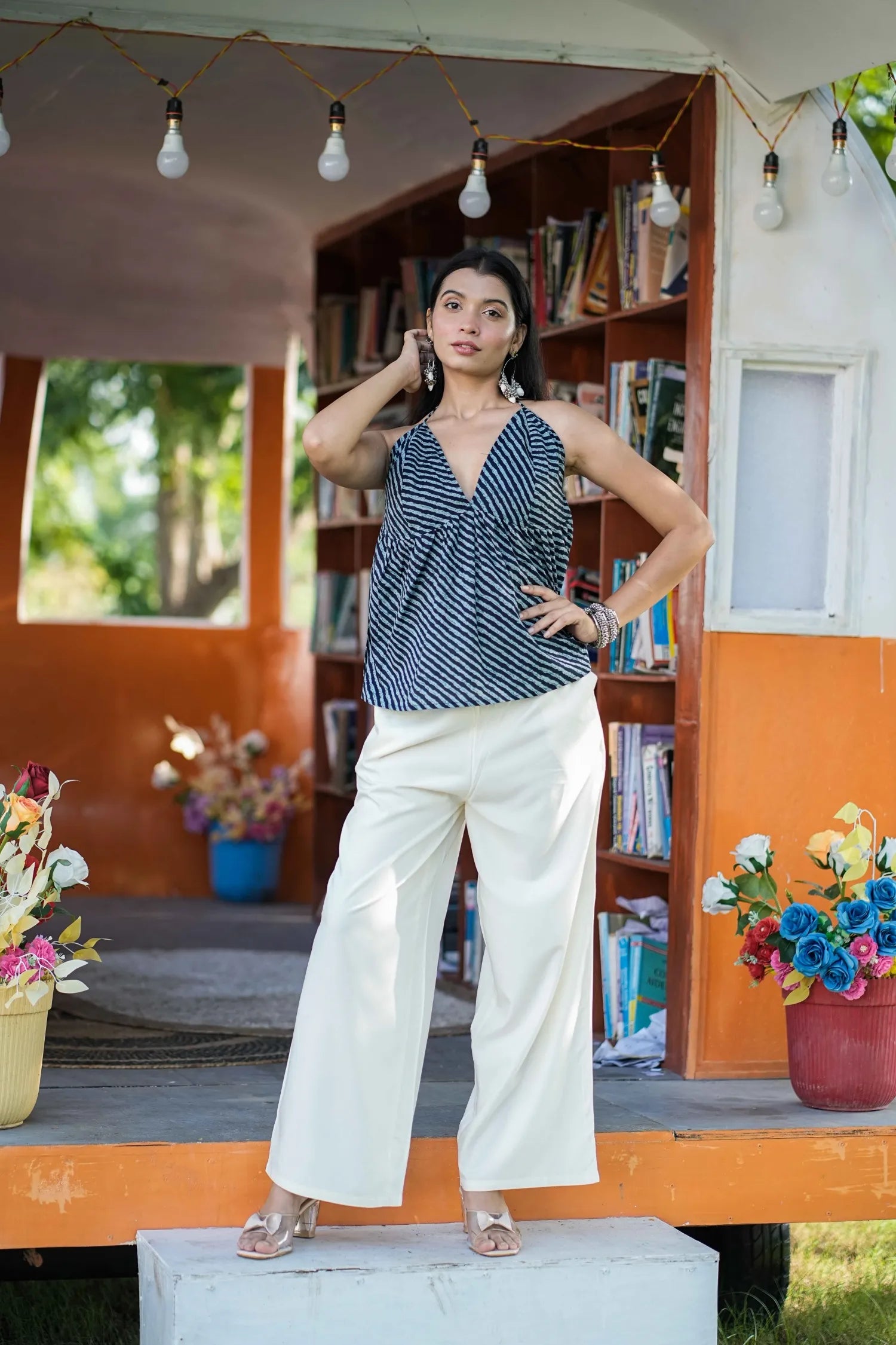 Navy Leheriya Halter Neck Top