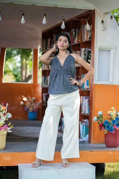 Navy Leheriya Halter Neck Top