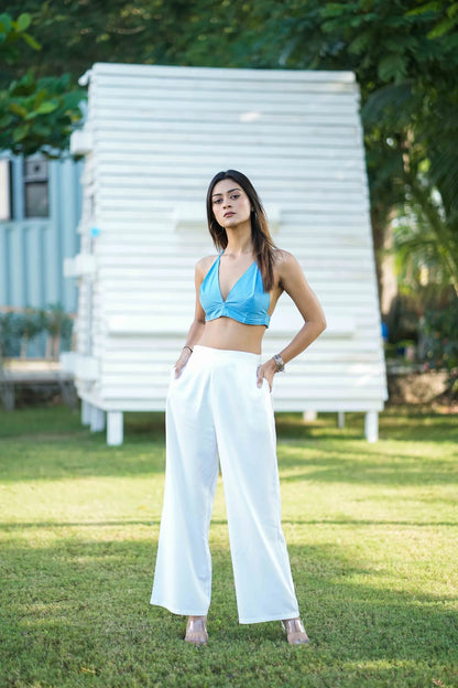 Sky Blue Solid Halter Neck Bralette