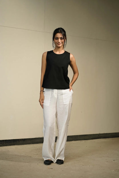 Black Handloom Cotton Sleeveless Top