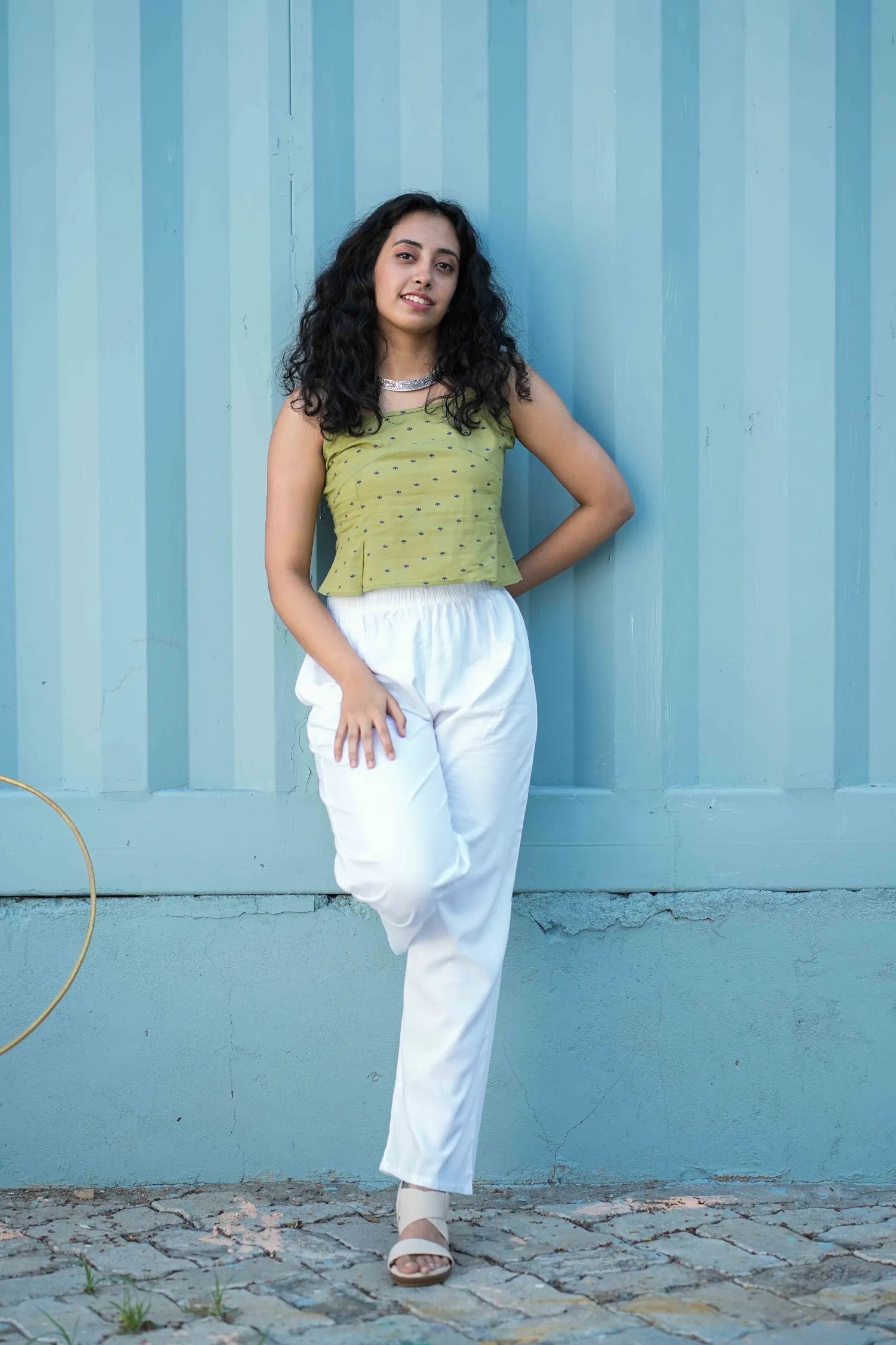 Lime Green Print Sleeveless Top