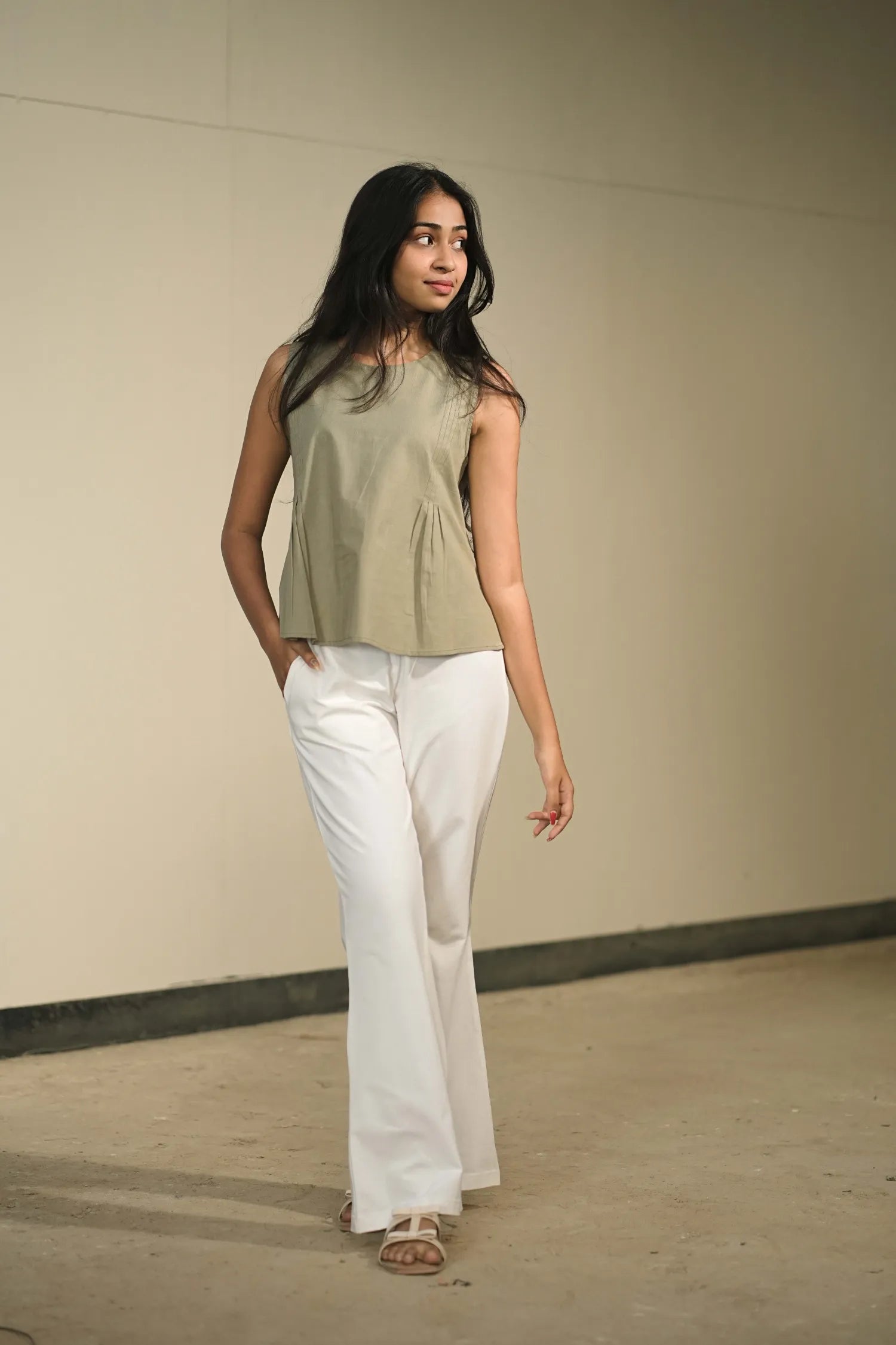 Grey Handloom Cotton Sleeveless Top