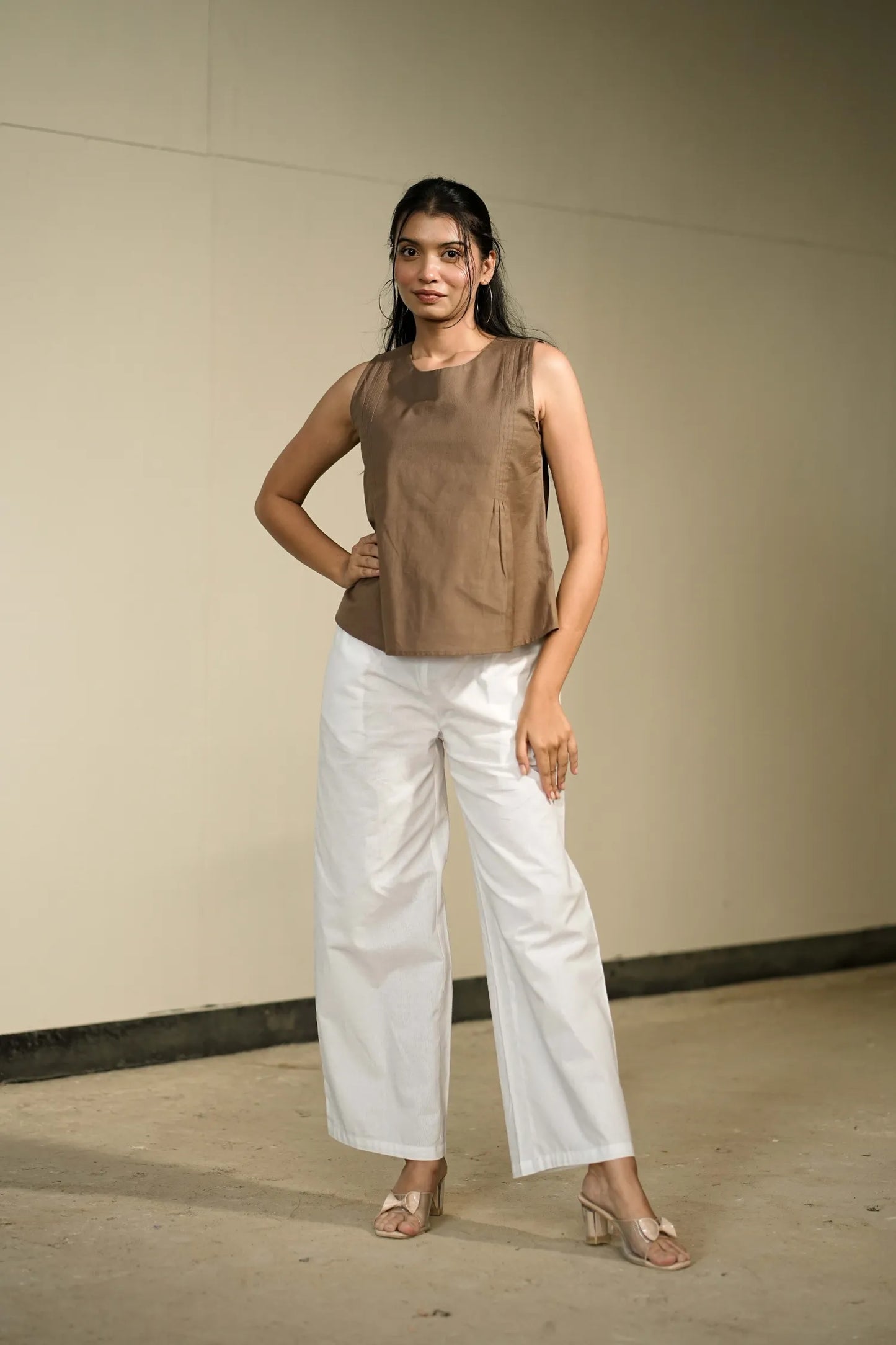 Brown Handloom Cotton Sleeveless Top