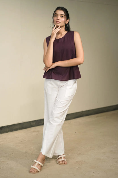 Purple Handloom Cotton Sleeveless Top