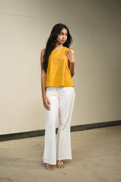 Mustard Handloom Cotton Sleeveless Top