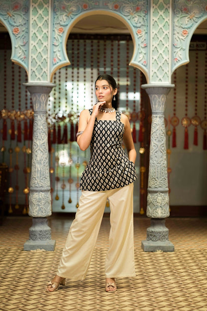 Black Ikat Sleeveless Corset Kurti Kaira