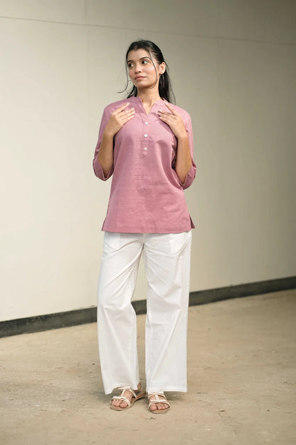 Women’s Pink Cotton-Linen Short Kurta