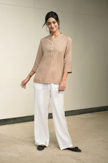 Women’s Brown Cotton-Linen Short Kurta